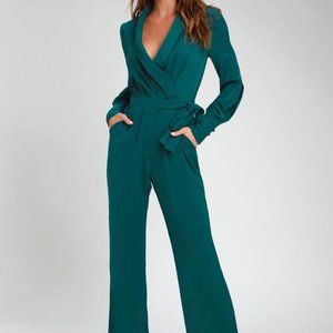 Lulu's Adelyn Rae Charis Forest Green Long Sleeve Jumpsuit Forest Green Size M